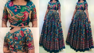 Convert Saree into designer lehenga skirt & crop top | Princess cut blouse cutting / pleated skirt screenshot 3
