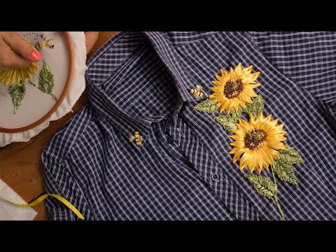 Blusa con Bordado a mano: Girasol y abejas/Como se hace? Mira el video
