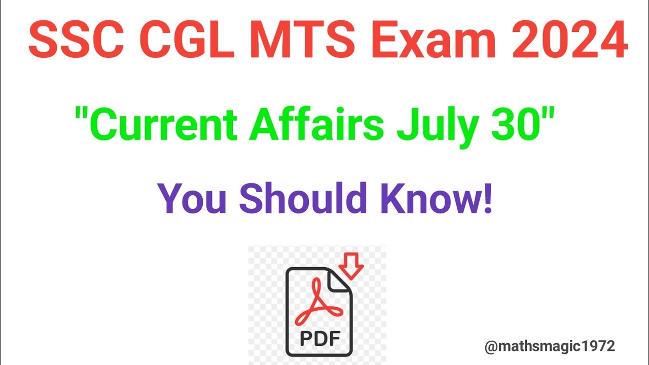 "SSC CGL MTS Exam 2024 Current Affairs July 30" - YouTube