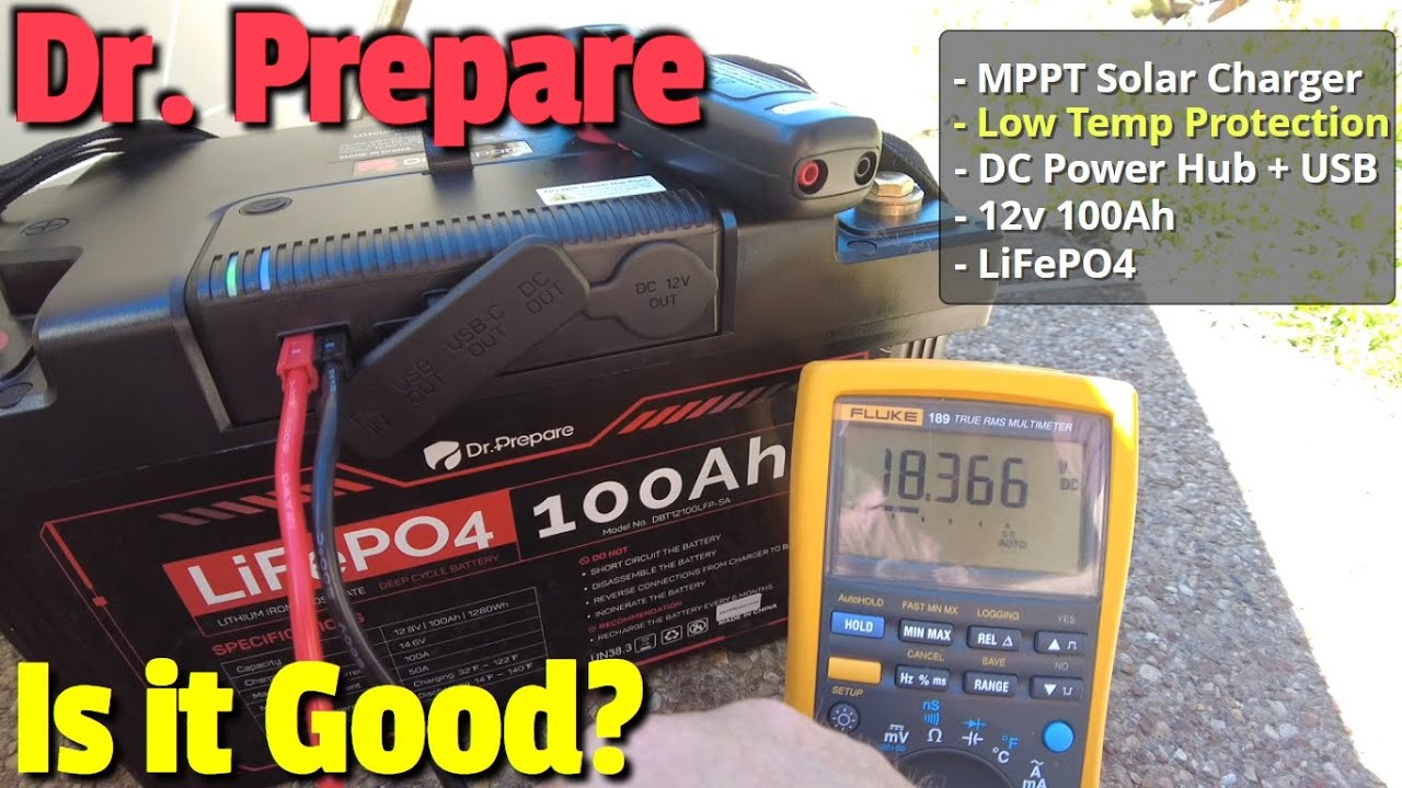 DR. PREPARE 12V 100Ah LiFePO4 Battery with POWERMAX Hub 