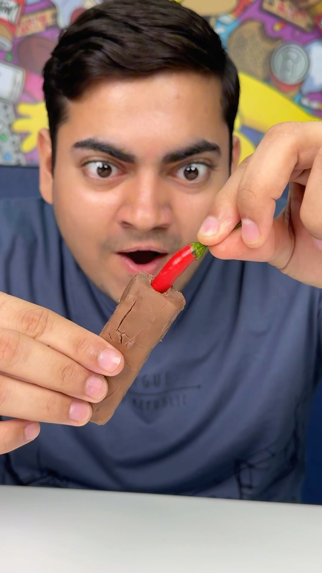 He gets surprise inside the chocolate ???