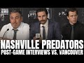 Filip forsberg anthony beauvillier  andrew brunette talk nashville predators gm2 win vs canucks