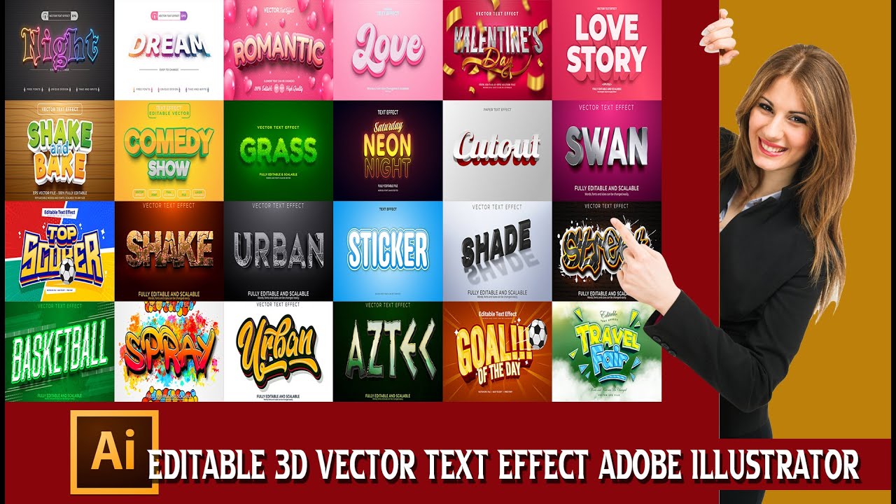 Editable 3D Text Effect Vector Illustrator Part 28 | How to Edit Texteffect In illustrator