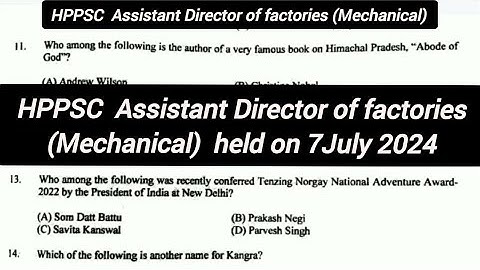HPPSC assistant director of factories (mech.) solved paper held on 7 July  2024 #hppsc#hpssc #hpgk