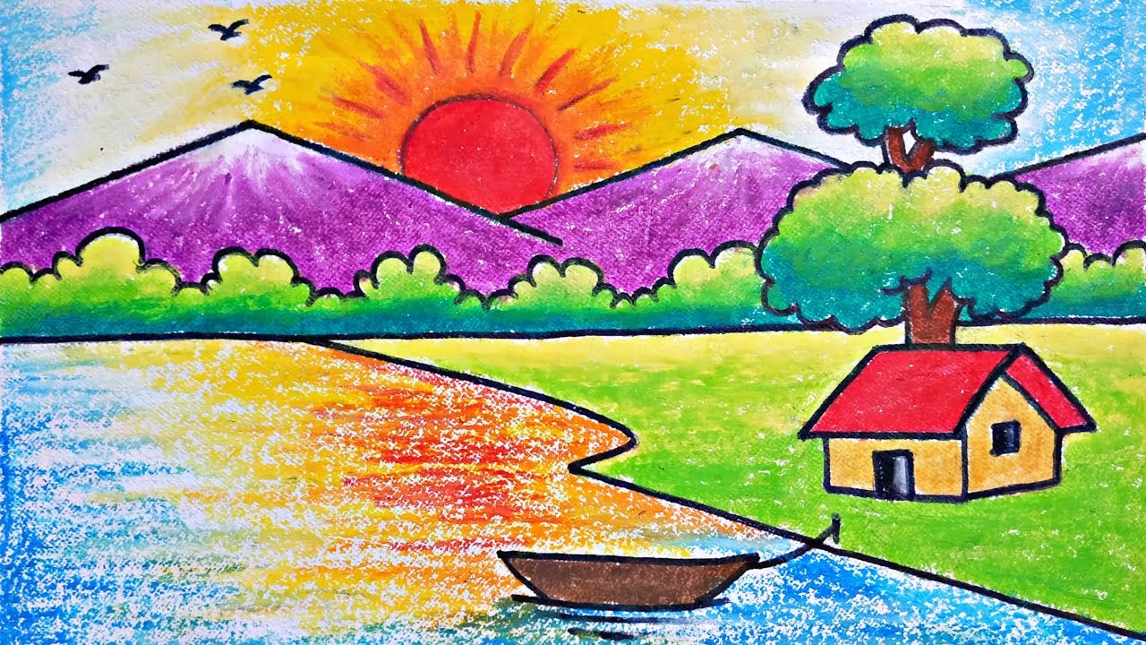 Beautiful easy scenery drawing for class 6 - mumuneat