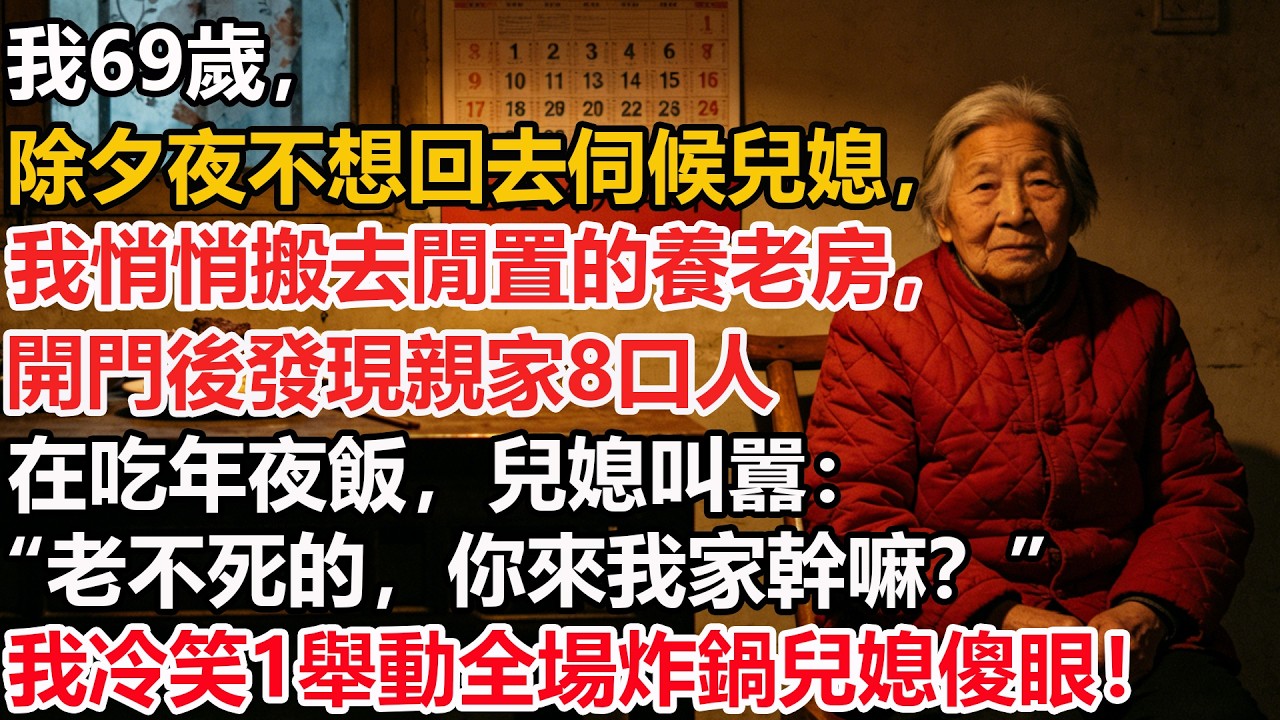 我69歲，除夕夜不想回去伺候兒媳，我悄悄搬去閒置的養老房，開門後發現親家8口人在吃年夜飯，兒媳叫囂：“老不死的，你來我家幹嘛？”我冷笑1舉動全場炸鍋兒媳傻眼！