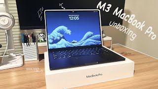 macbook m3 pro 14'' space black aesthetic unboxing 💻 ☁️