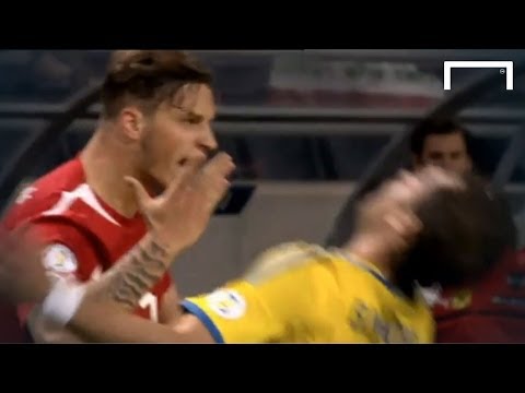 Outrageous dive by Johan Elmander - Sweden v Austria