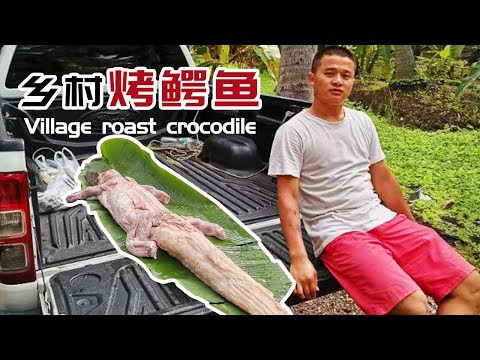 泰国乡村烤整只鳄鱼，自己调的酱料，村长的女儿也来搭把手 | Village roast crocodile | 赤脚小仙