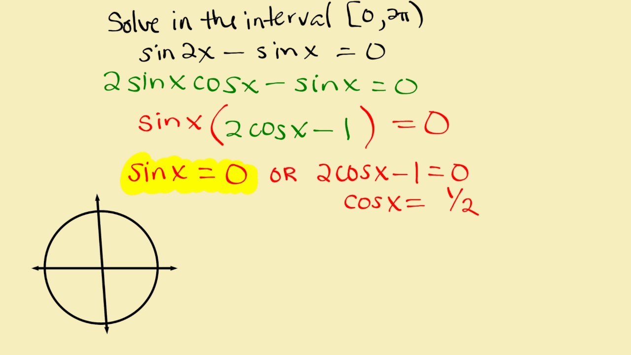 Solve the trig equation sin 2x sin x = 0 in [0,2pi