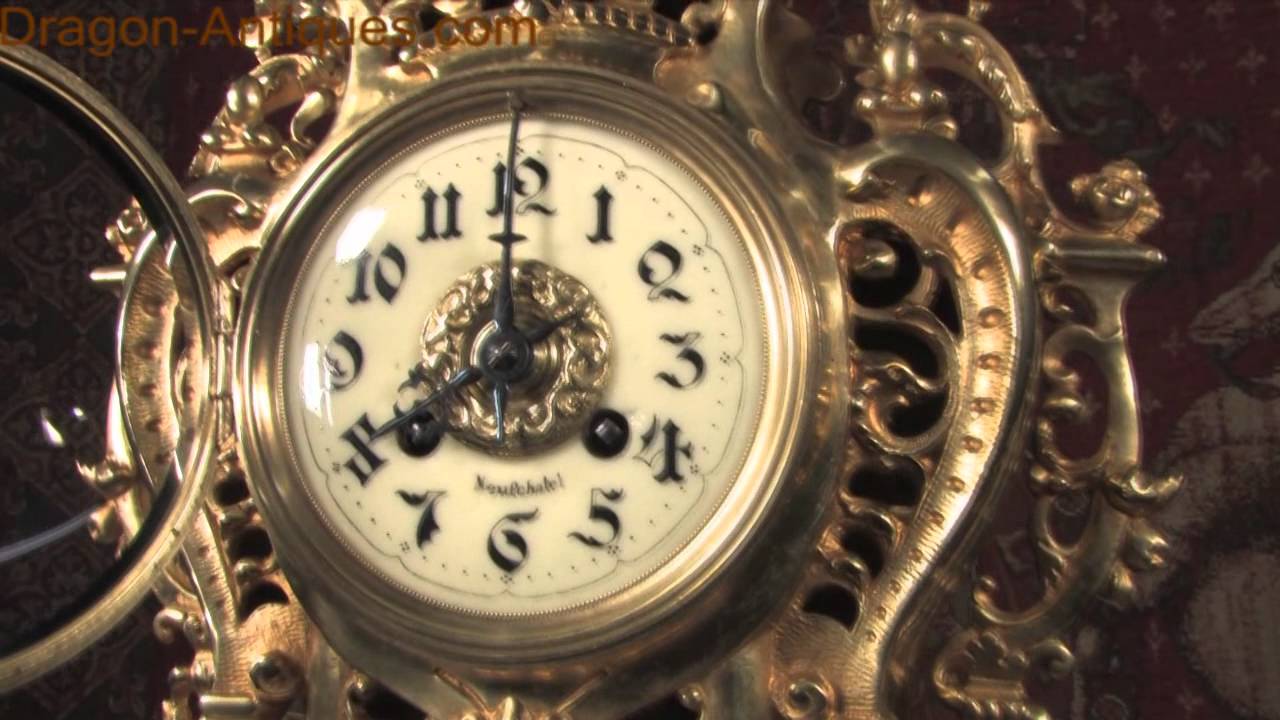 Louis Japy Large Antique French Gilt Brass Clock