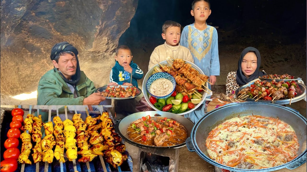 How to prepare the most delicious pilaf with kebab/ living in the Cave/ village life in Afghanistan 