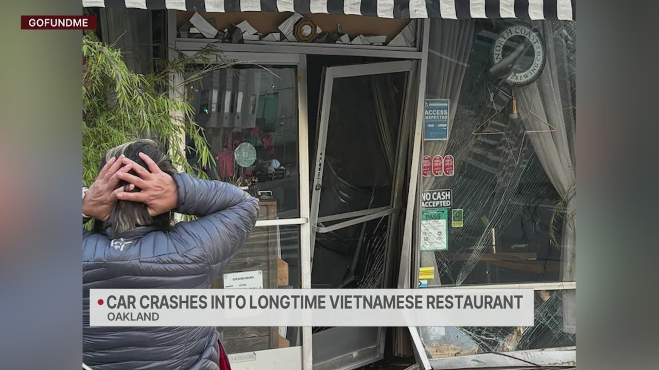 Car crashes into longtime Vietnamese restaurant in Oakland - YouTube
