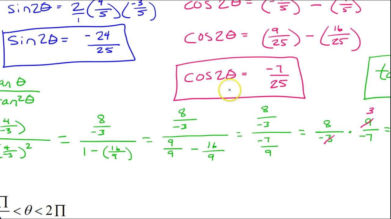 Day 3 HW (1 to 2) Find sin2x, cos2x and tan2x given one trig value and