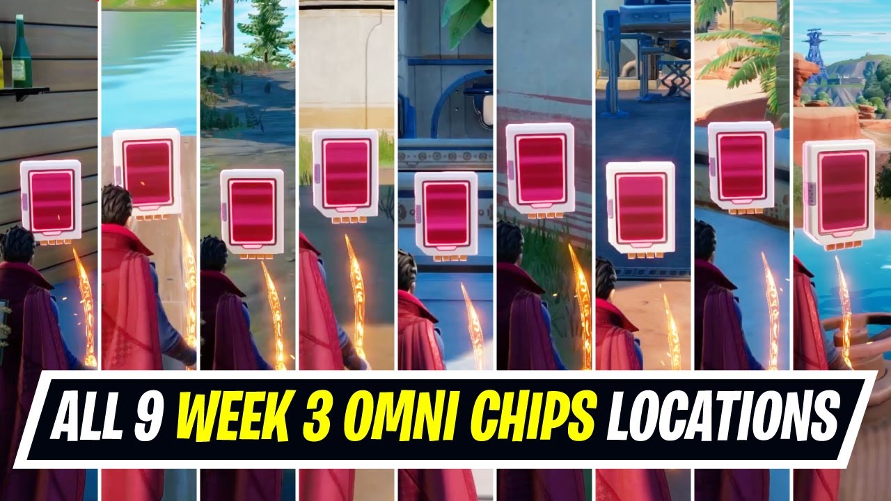 Fortnite All 9 Week 3 Omni Chips Collect Omni Chips at Camp Cuddle