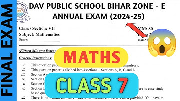 Dav class 7th question paper of maths of annual/final exam 2025 | Dav paper Zone | 2024-25 |