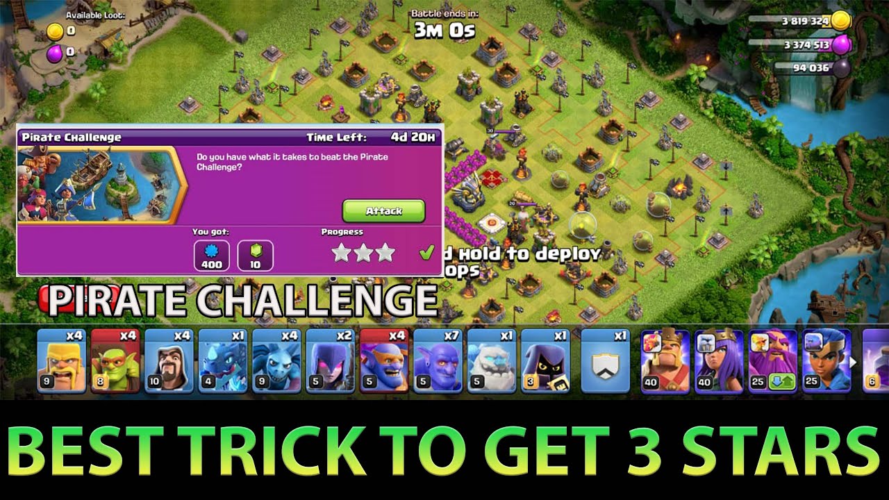 How to get 3 Stars in pirate event challenge in COC I COC Pirate event Challenge