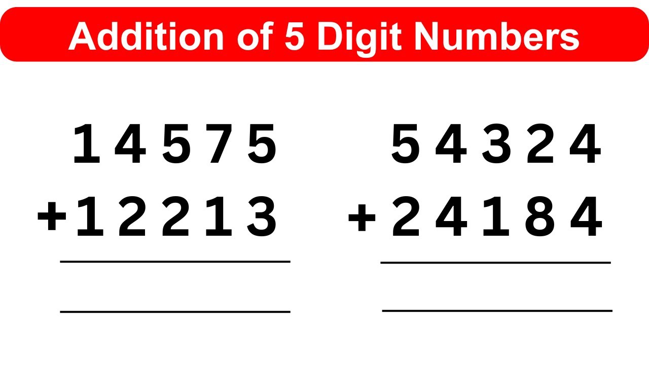 Addition 5 digit number | Addition of 5 digit numbers without carry | 5 ...