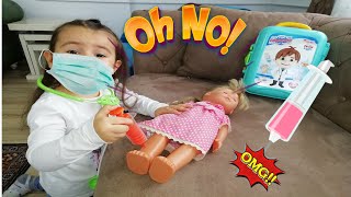 Oyuncak Bebek Hasta Oldu. Doktor Elif Hanım Oyuncak Bebeği İyileştirdi. eğlenceli çocuk videosu