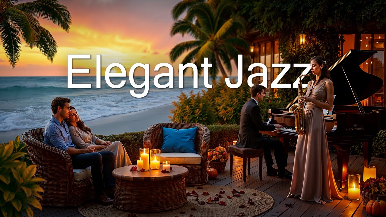 Elegant Autumn Jazz 🍁 Ocean View Terrace 🌊 Romantic Instrumental Relax 4K