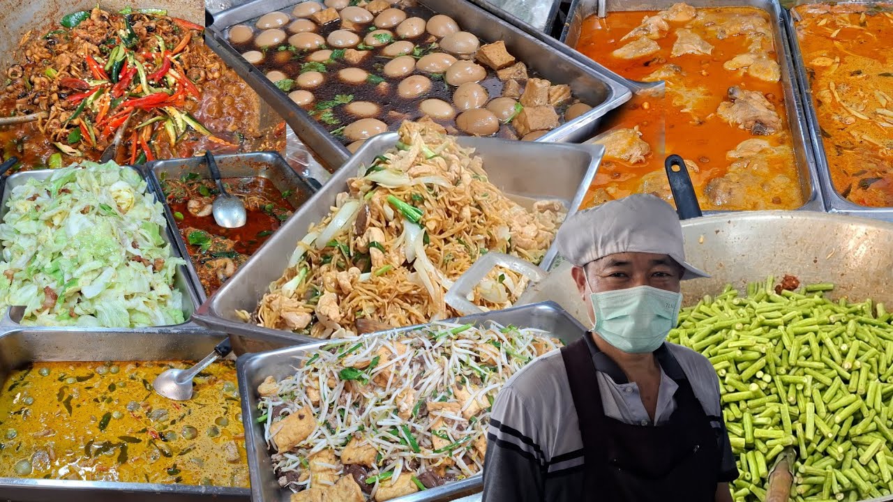 กับข้าวมีให้เลือกไม่ต่ำกว่า40-50อย่างหลากหลายเมนูราคาเป็นมิตรร้านเอนกผัดเผ็ดตลาดนัดวัดชัยฉิมพลี