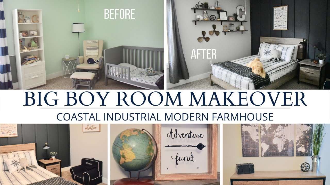 BIG BOY ROOM MAKEOVER | DIY BOARD & BATTEN WALL | Coastal Industrial ...