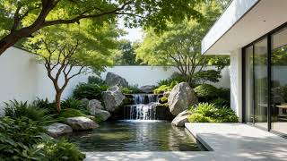 Modern Zen Garden Waterfall Landscape Loop 4K