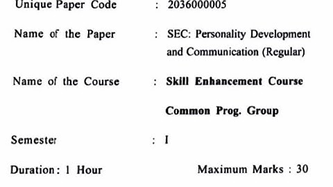Personality Development and Communication (SEC), Previous Year Question Paper (PYQP) | UG NEP | I Q