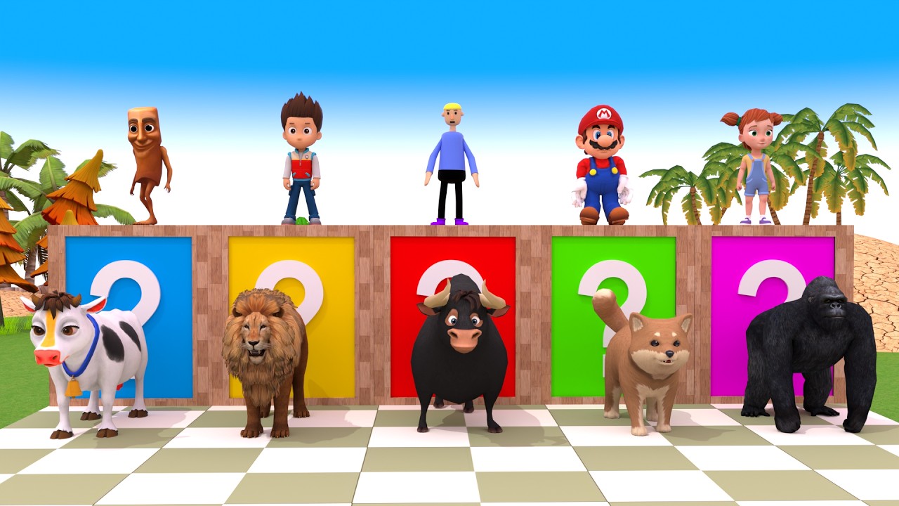 🐄🐂 Longest Giant Slide Ever With Cow Bull Dog | Chinku Minku Funny 3D Animal Game Adventure