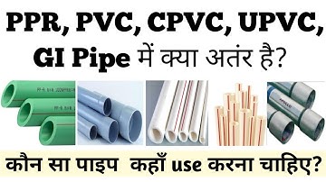 Difference Between PPR vs PVC vs CPVC vs UPVC vs GI plumbing Pipe! कौन सा पाइप  कहाँ use करना चाहिए?