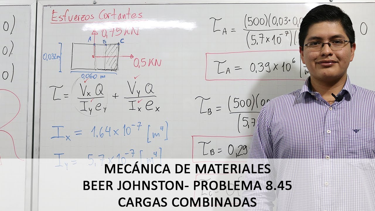 PROBLEMA 8.45 BEER JOHNSTON - CARGAS COMBINADAS - RESISTENCIA DE MATERIALES esfuerzo cortante maximo