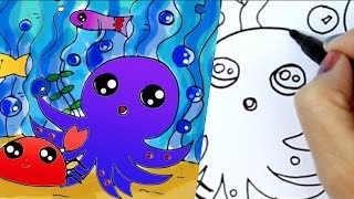 sea animals draw easy drawings octopus crab ocean fish