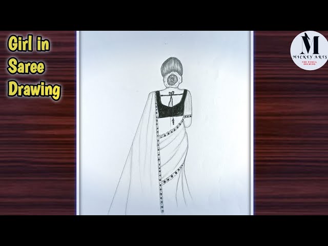 How to Draw a Girl with Saree From Back ll Traditional Drawing ll Girl  Drawing - YouTube