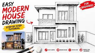 Modern Double Story House Drawing for Beginners | Easy Sketch Tutorial Step by Step #housedesign