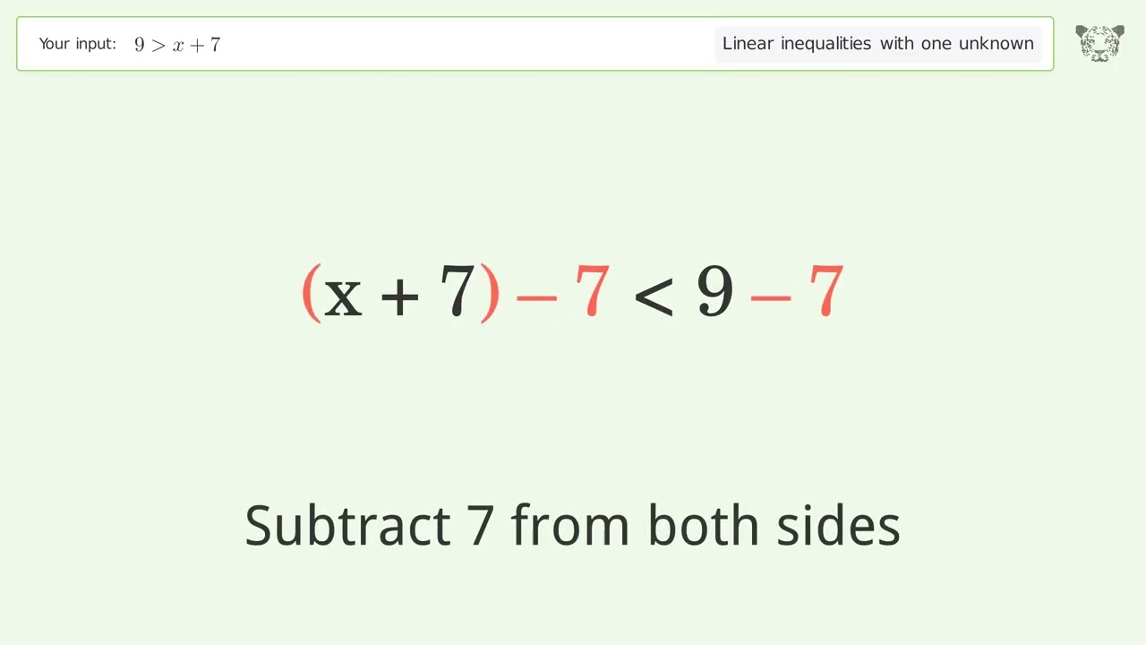 Solving Linear Inequalities: 9 is Greater Than x+7