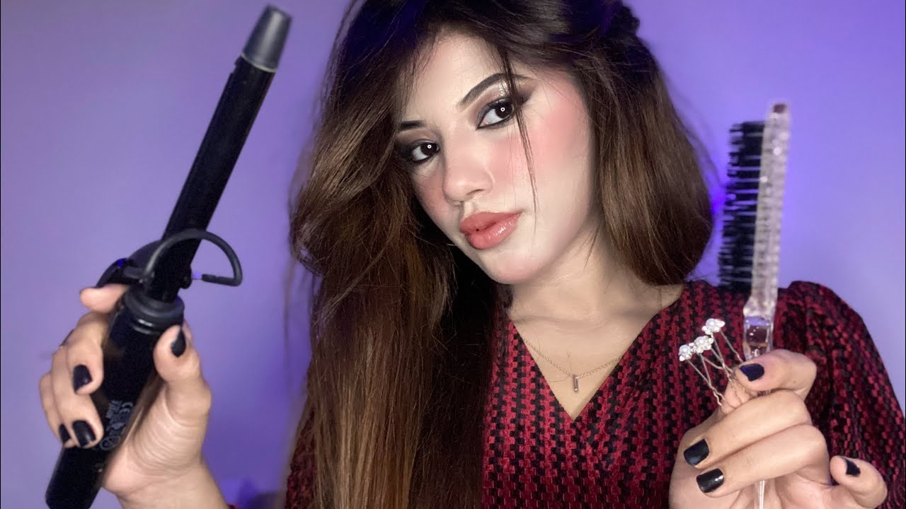 ASMR🪮🎀Hair Curling/ Braiding/ Parting/ Invisible Clips/ Gel/ Styling) No Talking- Fast & Aggressive