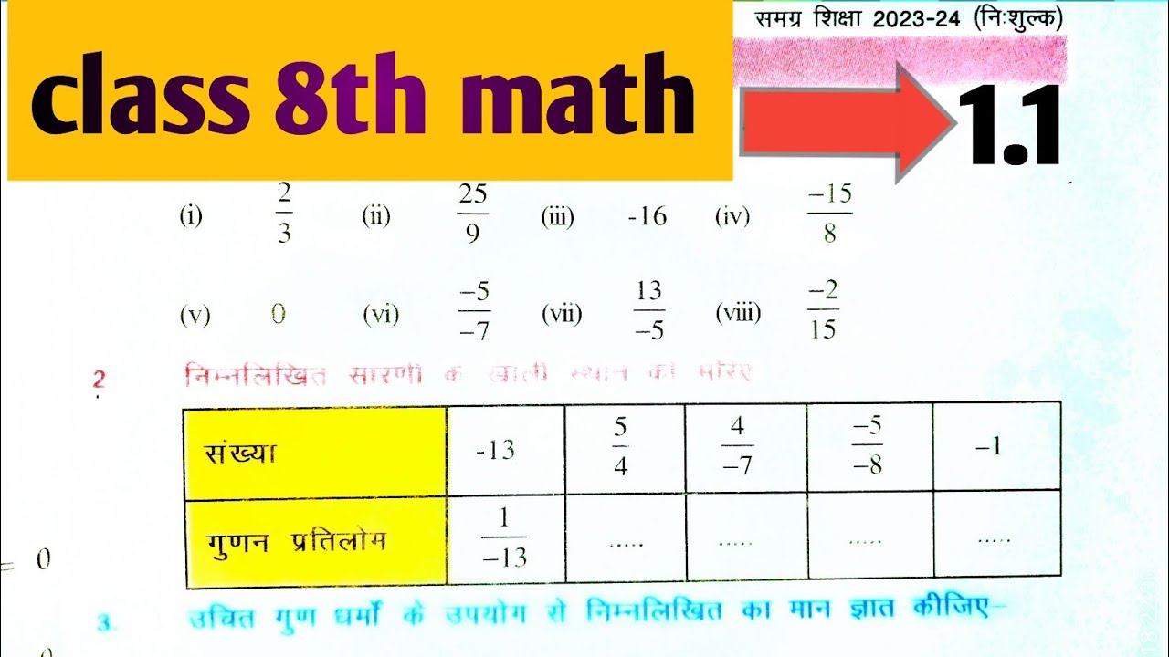 Class 8 math chapter 1.1 योज्य प्रतिलोम कक्षा 8 प्रश्नावली 1.1 गुणन ...