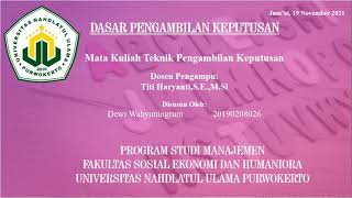 UTS - TPK MALAM | BAB 3 Dasar Pengambilan Keputusan