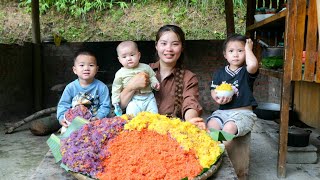How to make five-colored sticky rice to sell at the market - boiling duck eggs for children to eat