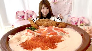 【大食い】明太子クリームのおうどん【もえあず】