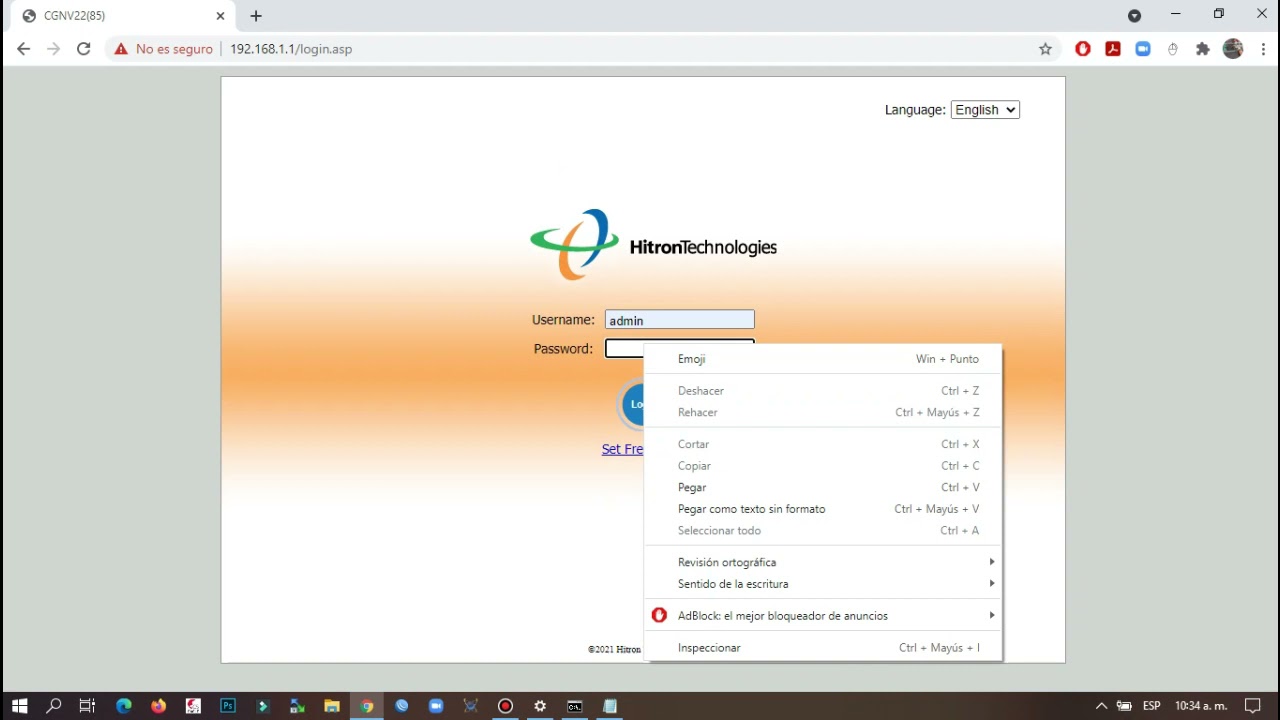 COMO ENTRAR AL MODEM HITRON CGNV22 BLANCO DE MOVISTAR SIN CODIGO DE CLIENTE