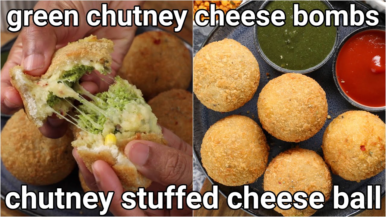 cheesy hari chutney bombs recipe - kids favourite snack | green chatni corn cheese balls | Hebbar | Hebbars Kitchen