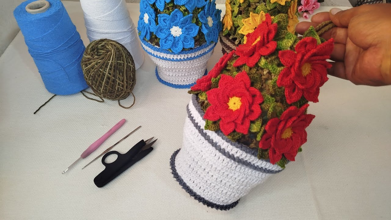 Lindo Puxa Saco Vaso de Flores em Crochê – Passo a Passo Completo!