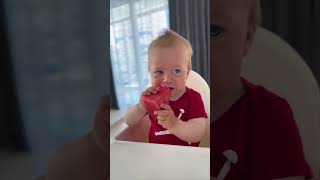 Precious Baby Having a Watermelon Snack