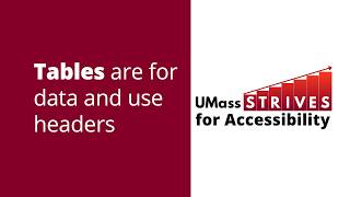 Tables are for Data and Use Headers - UMass STRIVES for Accessibility (2 of 7)