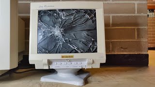 Smash Six Crt Computer Monitors In Slow Motion