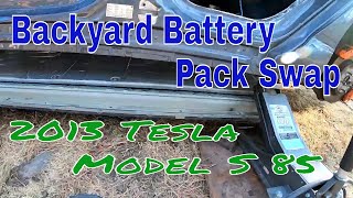 DIY Tesla Battery pack swap in backyard. 2013 Tesla Model S gets battery pack. With basic hand tools