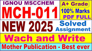 MCH 011 solved assignment 2025 in English || mch 011 solved assignment 2025 || ignou mch011 2025