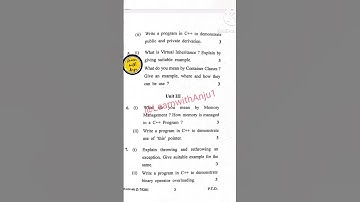 Object Oriented Programming Using C++ Question Paper M.Sc. Mathematics CRSU
