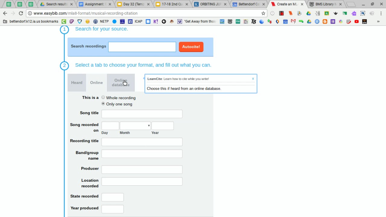 EasyBib Music/Audio Citation (2017) YouTube
